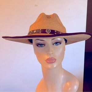 SOM-HER Flat Palm Hat Made in Mexico Sz M/L Gorgeous